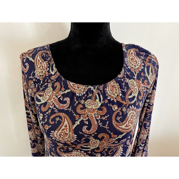 Boohoo Navy and Orange Paisley 3/4 Sleeve Mini Dress Size 12 Large - Picture 3 of 6